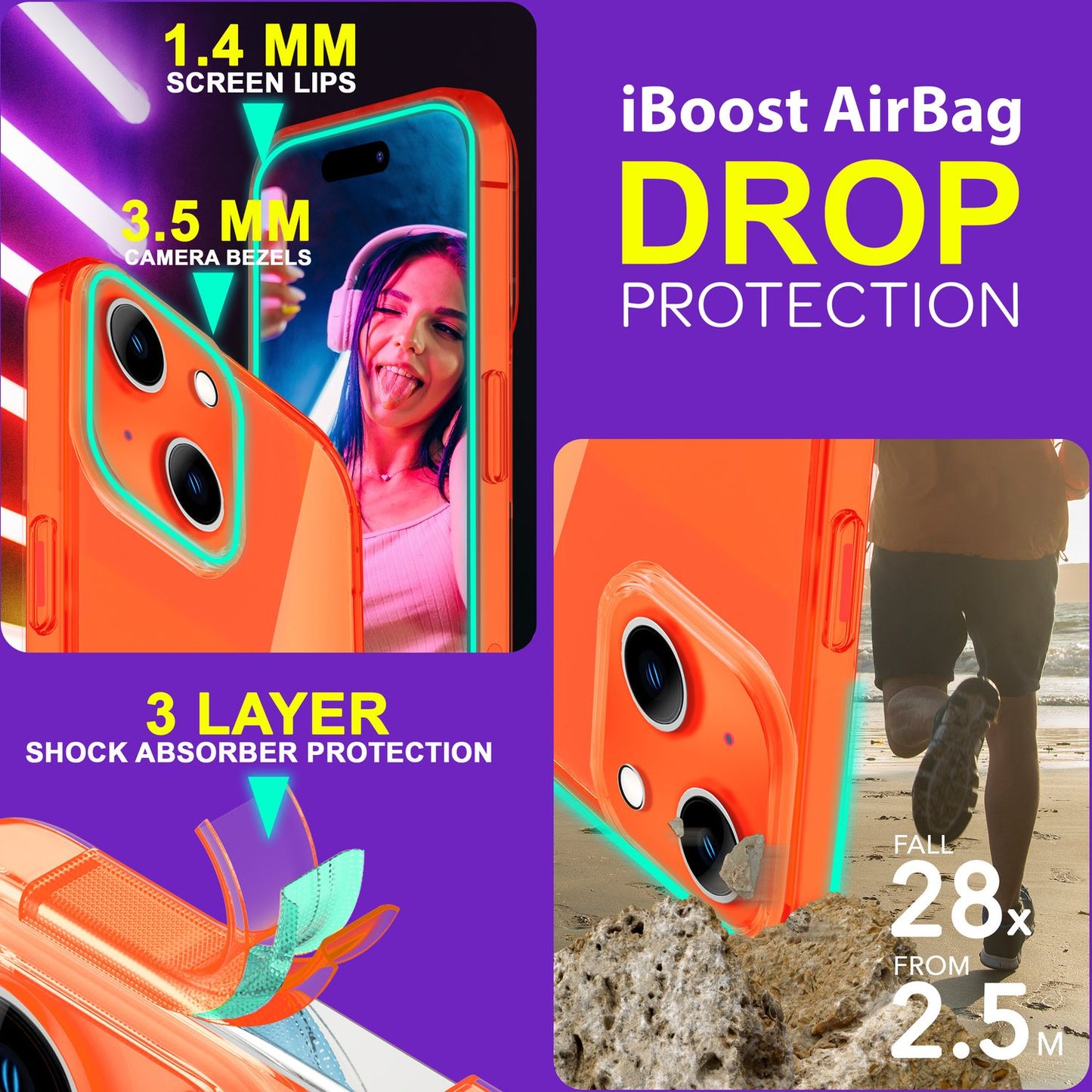 NALIA Neon Silikonhülle für iPhone 15 Plus – Knallige Signal-Farbe & Linsenschutz – VIBE (Transparentes Case) – Marke aus Berlin