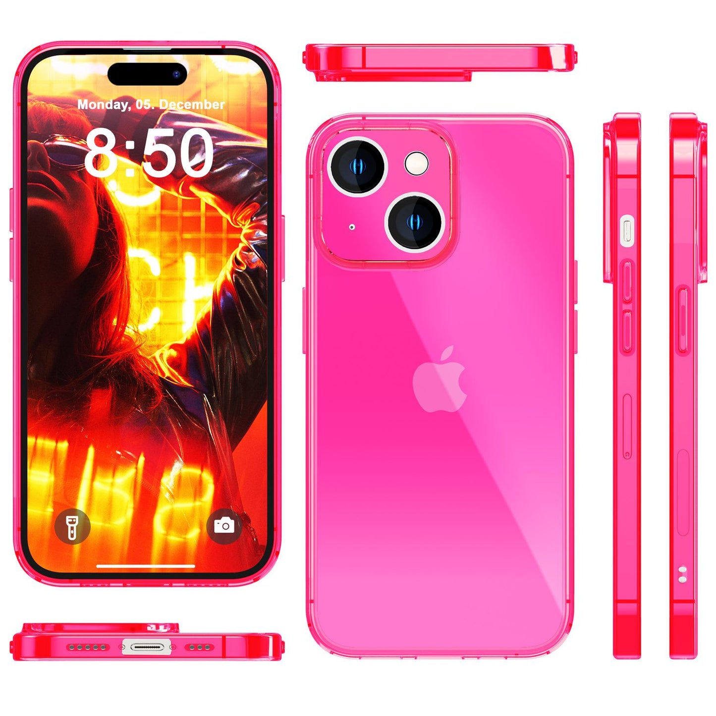 NALIA Neon Silikonhülle für iPhone 15 Plus – Knallige Signal-Farbe & Linsenschutz – VIBE (Transparentes Case) – Marke aus Berlin