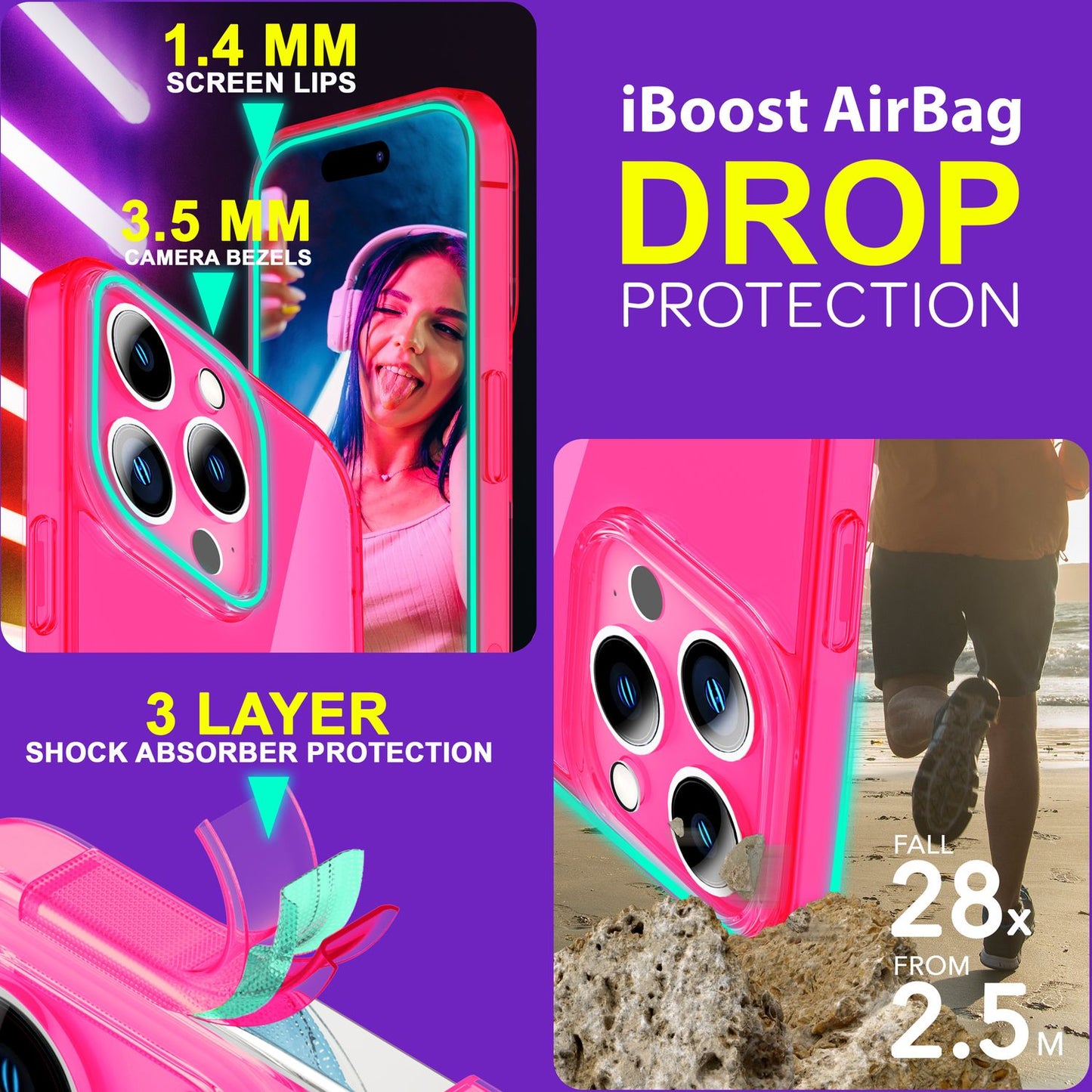 NALIA Neon Silikonhülle für iPhone 15 Pro – Knallige Signal-Farbe & Linsenschutz – VIBE (Transparentes Case) – Marke aus Berlin