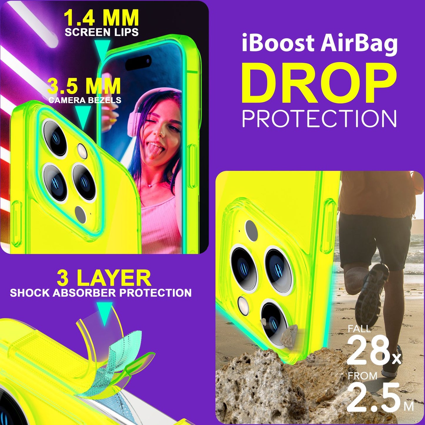 NALIA Neon Silikonhülle für iPhone 15 Pro – Knallige Signal-Farbe & Linsenschutz – VIBE (Transparentes Case) – Marke aus Berlin