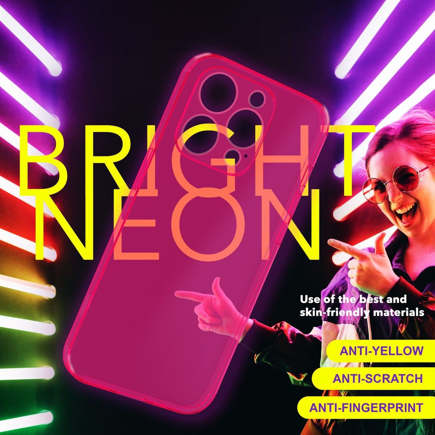 NALIA Neon Silikonhülle für iPhone 15 Pro – Knallige Signal-Farbe & Linsenschutz – VIBE (Transparentes Case) – Marke aus Berlin