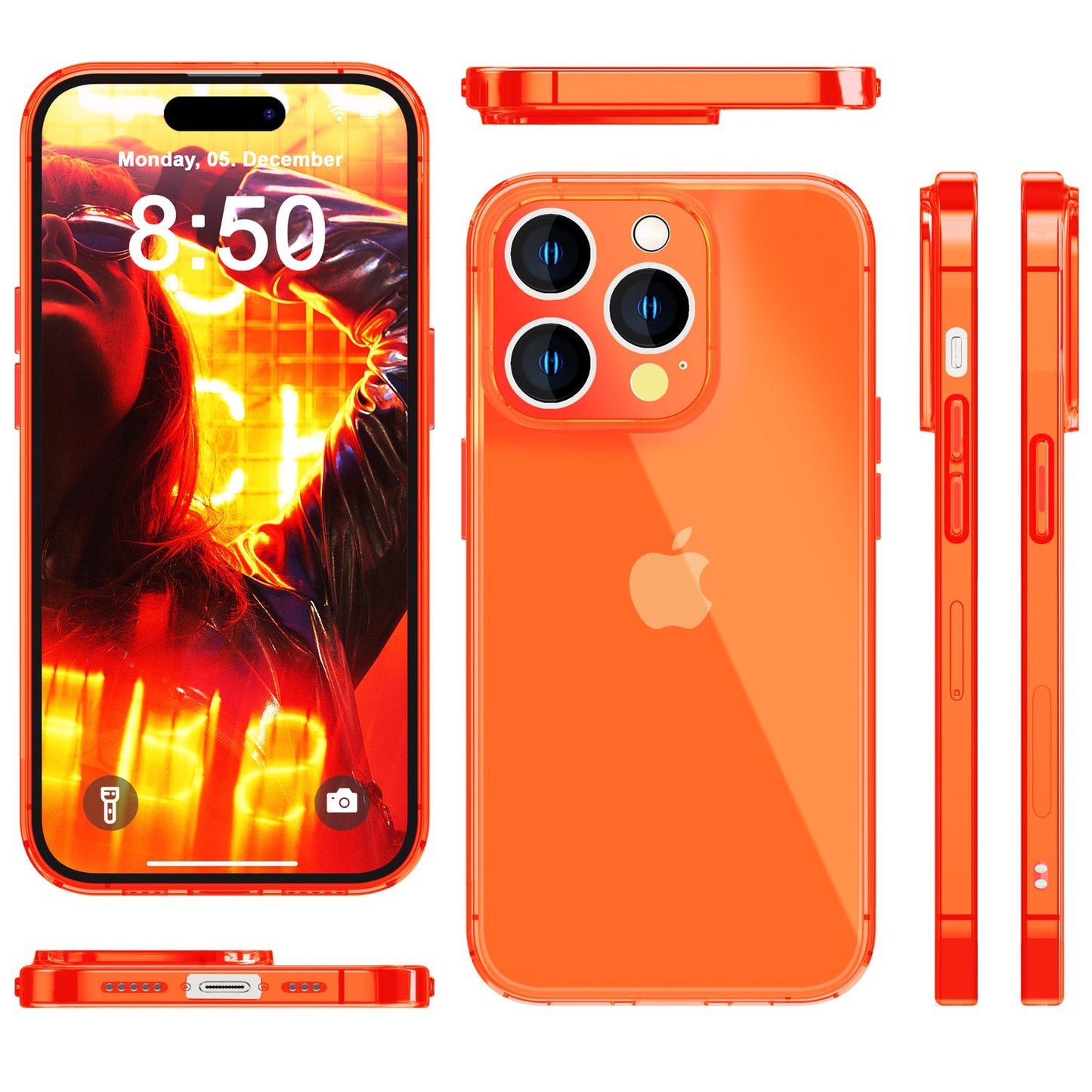 NALIA Neon Silikonhülle für iPhone 15 Pro – Knallige Signal-Farbe & Linsenschutz – VIBE (Transparentes Case) – Marke aus Berlin