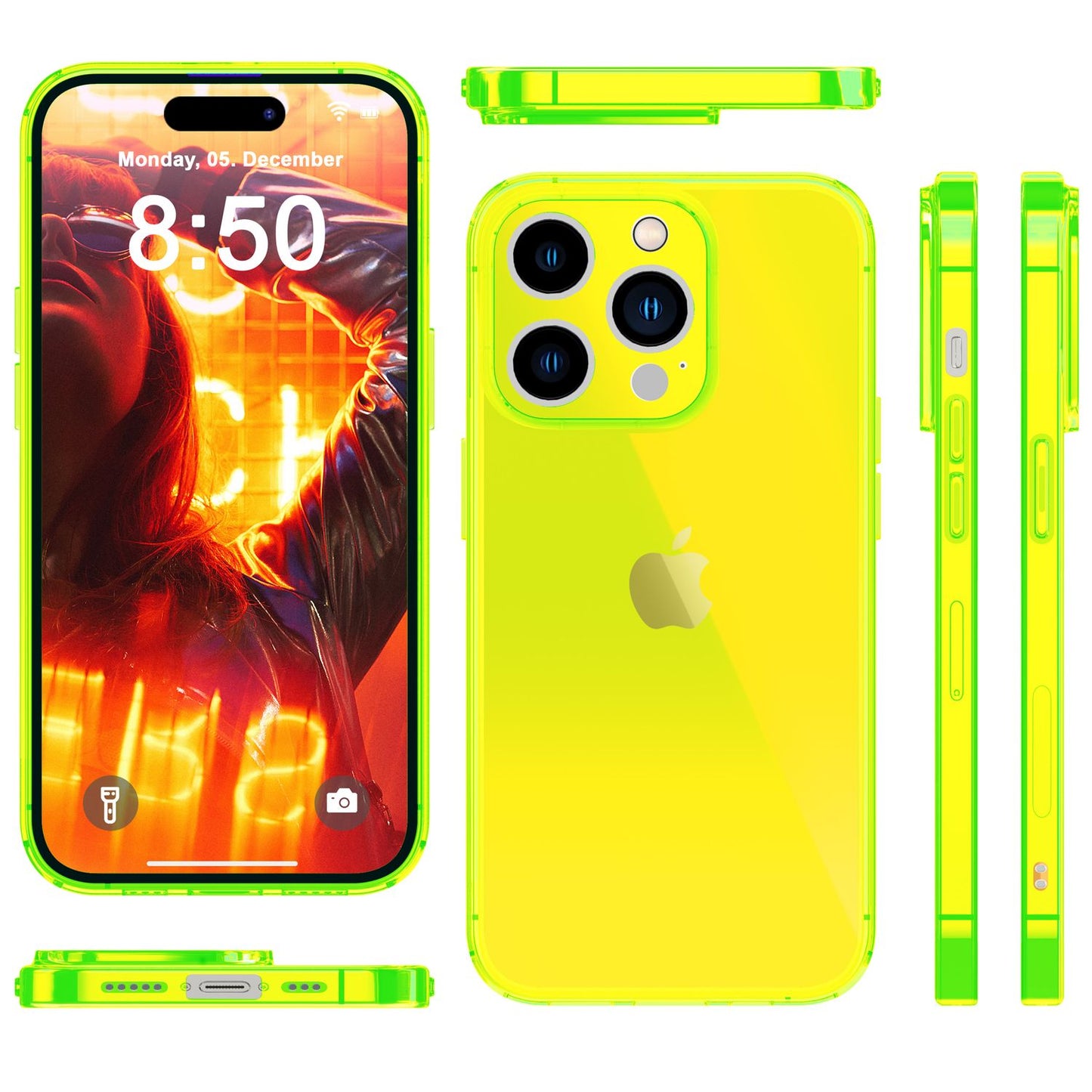 NALIA Neon Silikonhülle für iPhone 15 Pro – Knallige Signal-Farbe & Linsenschutz – VIBE (Transparentes Case) – Marke aus Berlin