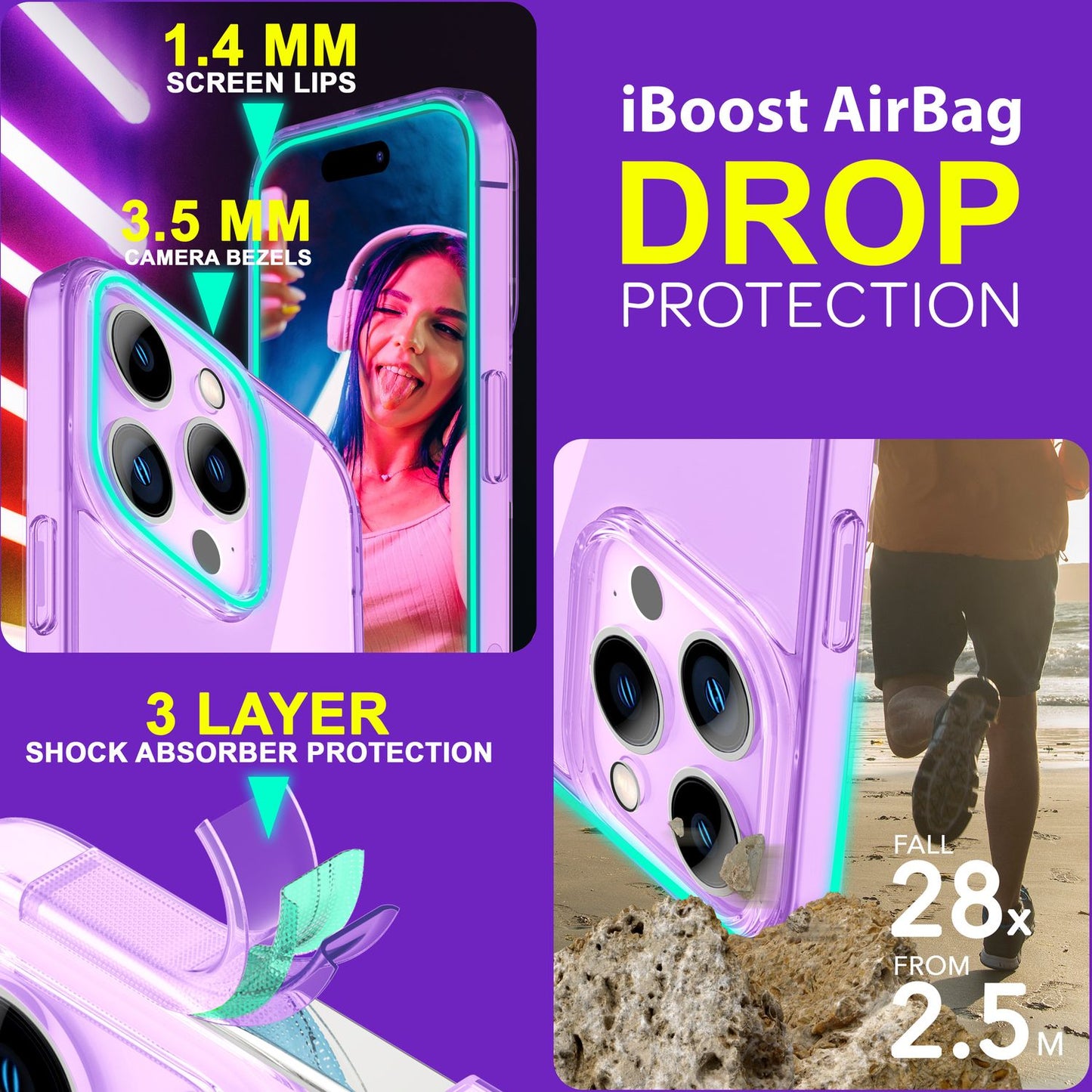 NALIA Neon Silikonhülle für iPhone 15 Pro Max – Knallige Signal-Farbe & Linsenschutz – VIBE (Transparentes Case) – Marke aus Berlin