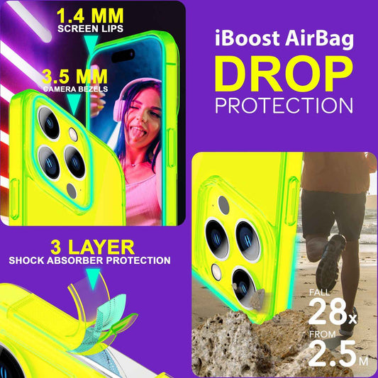 NALIA Neon Silikonhülle für iPhone 15 Pro Max – Knallige Signal-Farbe & Linsenschutz – VIBE (Transparentes Case) – Marke aus Berlin