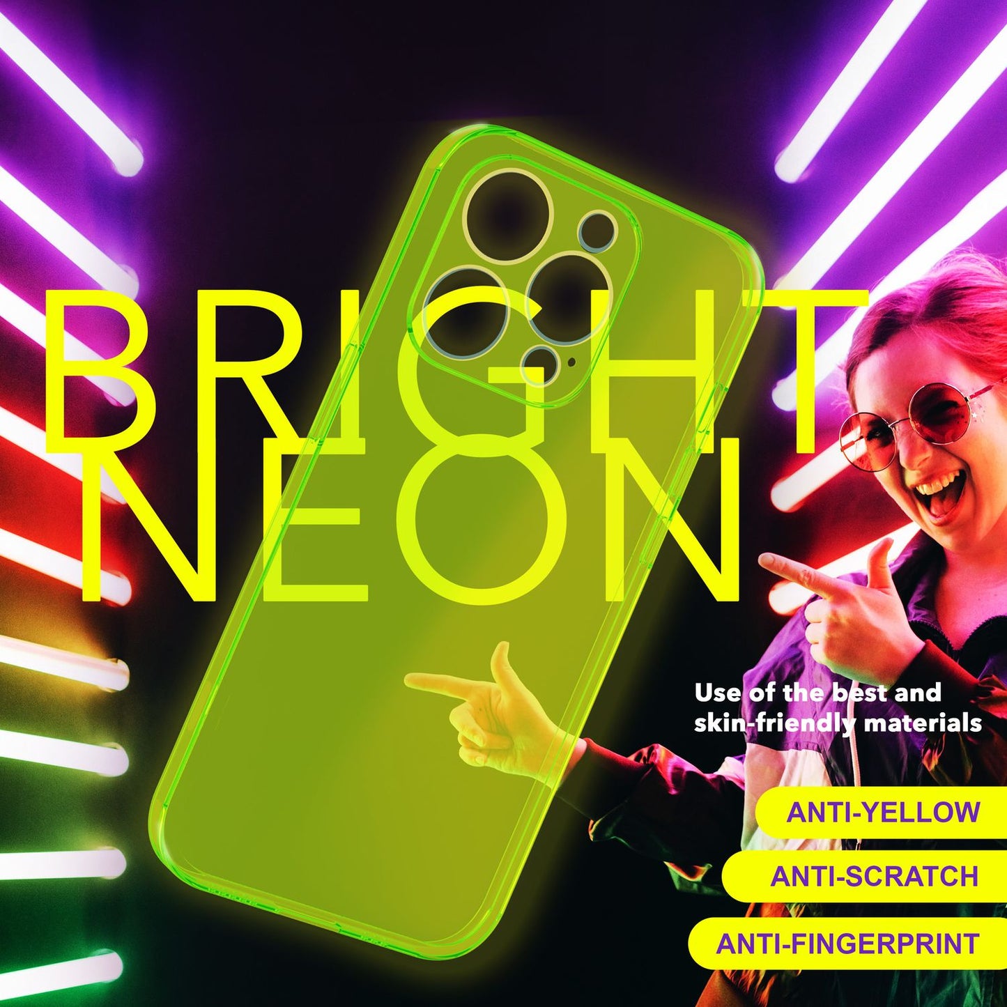 NALIA Neon Silikonhülle für iPhone 15 Pro Max – Knallige Signal-Farbe & Linsenschutz – VIBE (Transparentes Case) – Marke aus Berlin