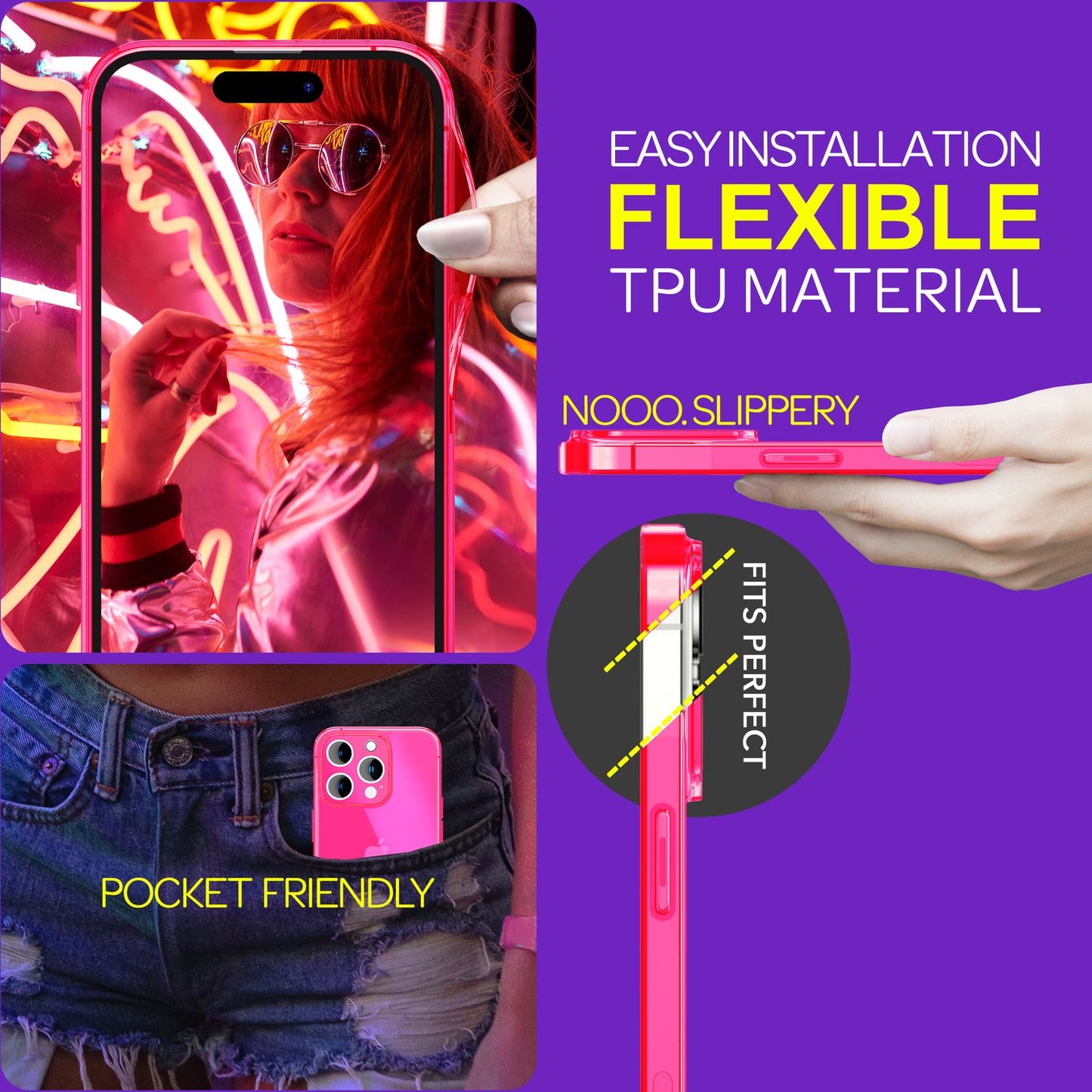 NALIA Neon Silikonhülle für iPhone 15 Pro Max – Knallige Signal-Farbe & Linsenschutz – VIBE (Transparentes Case) – Marke aus Berlin