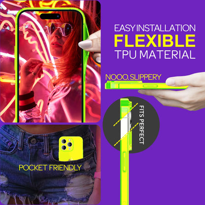 NALIA Neon Silikonhülle für iPhone 15 Pro Max – Knallige Signal-Farbe & Linsenschutz – VIBE (Transparentes Case) – Marke aus Berlin