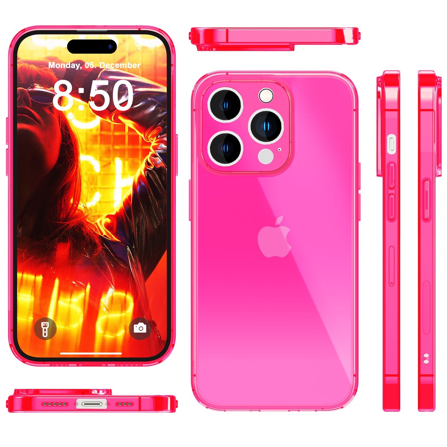 NALIA Neon Silikonhülle für iPhone 15 Pro Max – Knallige Signal-Farbe & Linsenschutz – VIBE (Transparentes Case) – Marke aus Berlin