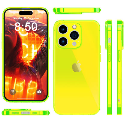 NALIA Neon Silikonhülle für iPhone 15 Pro Max – Knallige Signal-Farbe & Linsenschutz – VIBE (Transparentes Case) – Marke aus Berlin