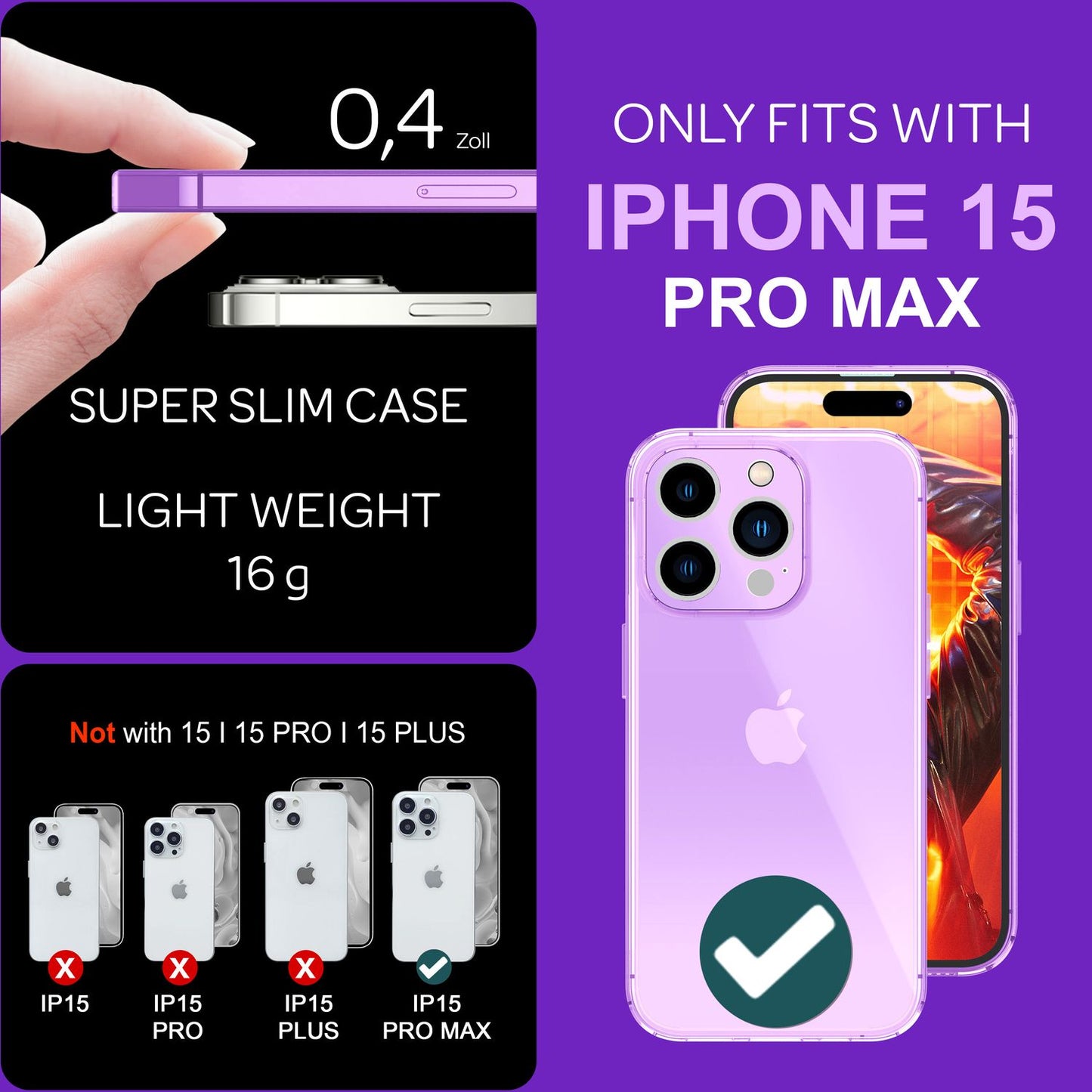 NALIA Neon Silikonhülle für iPhone 15 Pro Max – Knallige Signal-Farbe & Linsenschutz – VIBE (Transparentes Case) – Marke aus Berlin