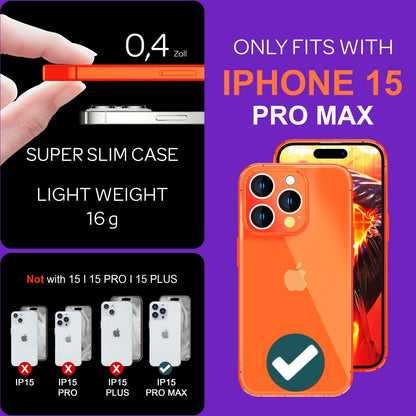 NALIA Neon Silikonhülle für iPhone 15 Pro Max – Knallige Signal-Farbe & Linsenschutz – VIBE (Transparentes Case) – Marke aus Berlin