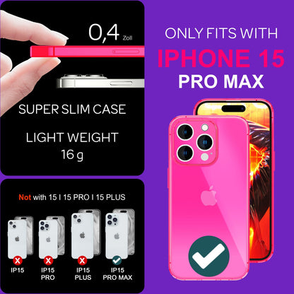 NALIA Neon Silikonhülle für iPhone 15 Pro Max – Knallige Signal-Farbe & Linsenschutz – VIBE (Transparentes Case) – Marke aus Berlin