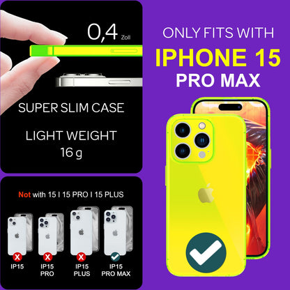 NALIA Neon Silikonhülle für iPhone 15 Pro Max – Knallige Signal-Farbe & Linsenschutz – VIBE (Transparentes Case) – Marke aus Berlin