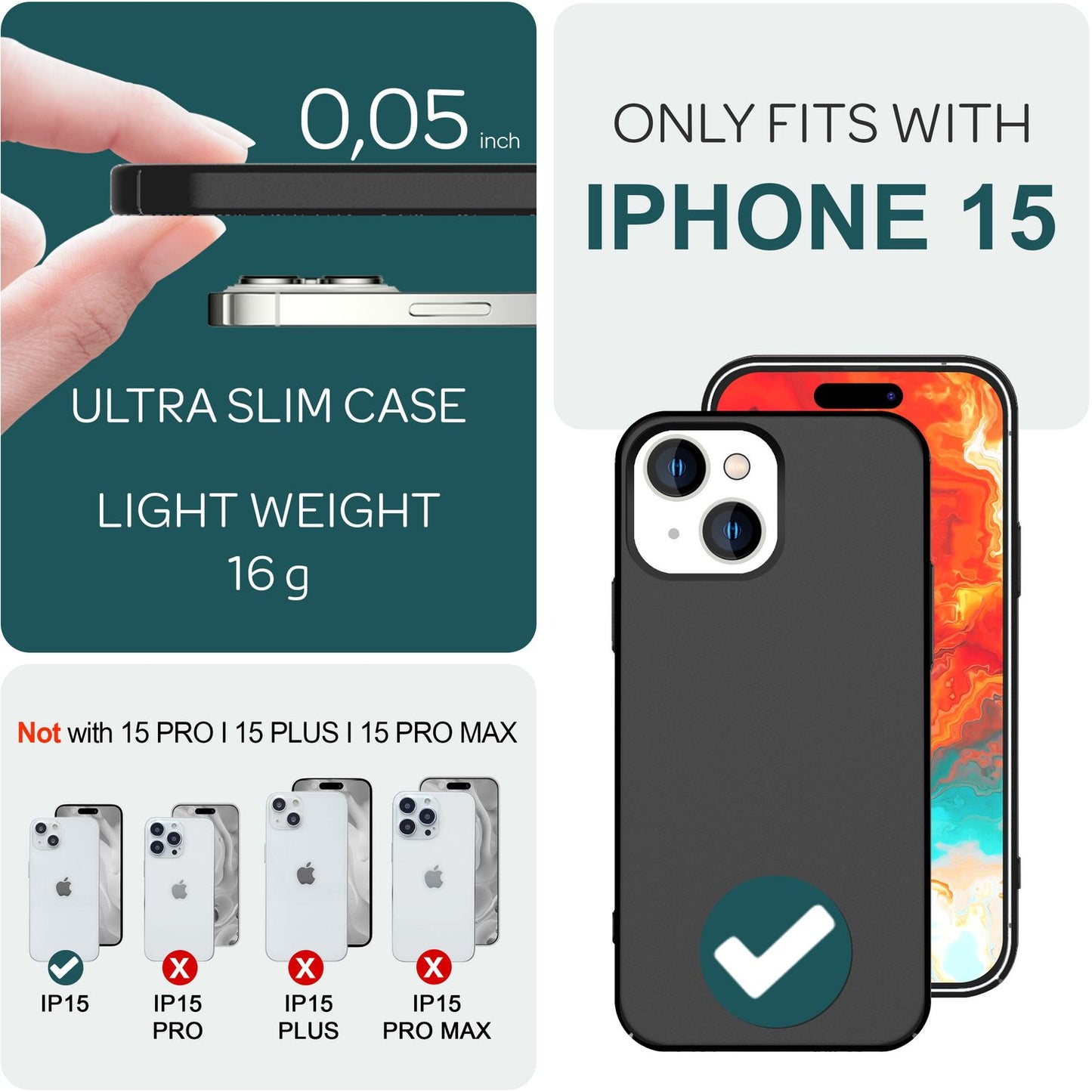 NALIA Ultra Slim Hardcase für iPhone 15 – Anti-Fingerabdruck & 0.5mm Dünn – PUREFIT (Matt & Leicht) – Marke aus Berlin