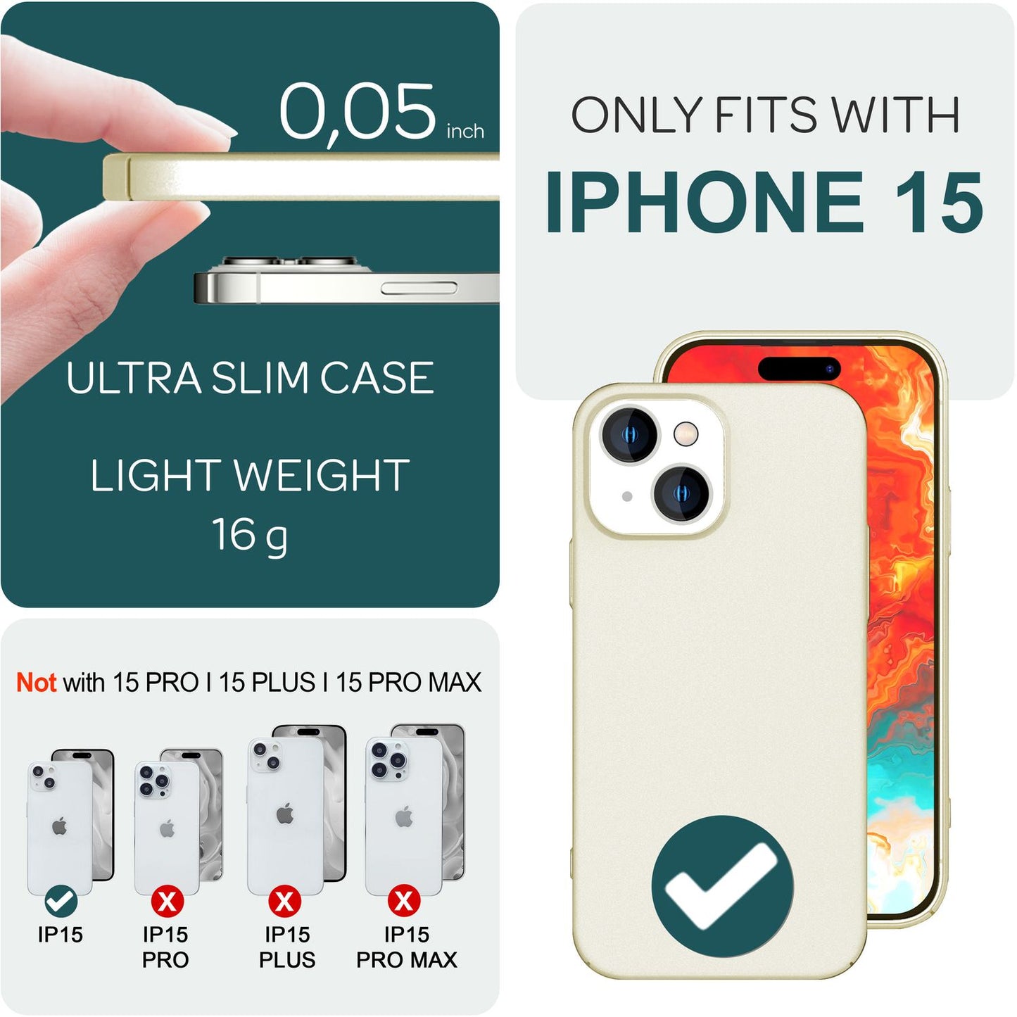 NALIA Ultra Slim Hardcase für iPhone 15 – Anti-Fingerabdruck & 0.5mm Dünn – PUREFIT (Matt & Leicht) – Marke aus Berlin