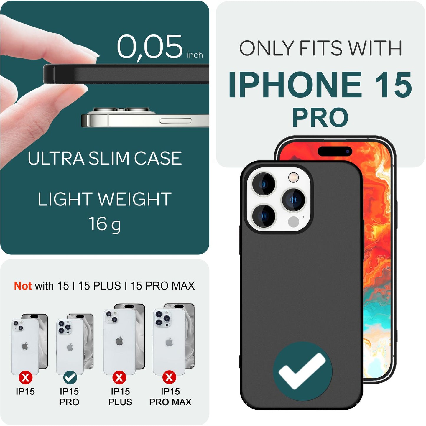 NALIA Ultra Slim Hardcase für iPhone 15 Pro – Anti-Fingerabdruck & 0.5mm Dünn – PUREFIT (Matt & Leicht) – Marke aus Berlin