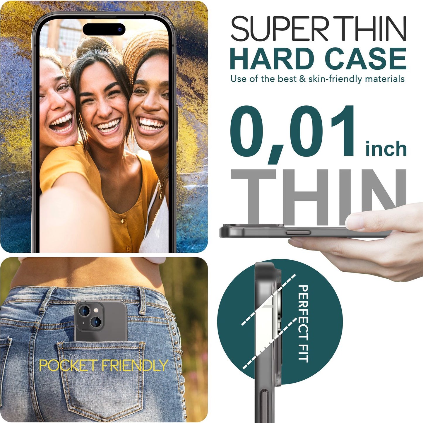 NALIA Ultra Slim Hardcase für iPhone 15 – Matt-Transparent & 0.3mm Dünn – PHANTOM (Dünnes Cover & Kamera-Vollschutz) – Marke aus Berlin