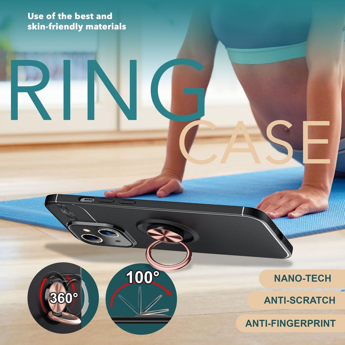 NALIA Ringhülle für iPhone 15 Plus – Ring-Ständer 360° & für Magnet-Halter – GRIP360 (Mattiertes Silikon Case) – Marke aus Berlin