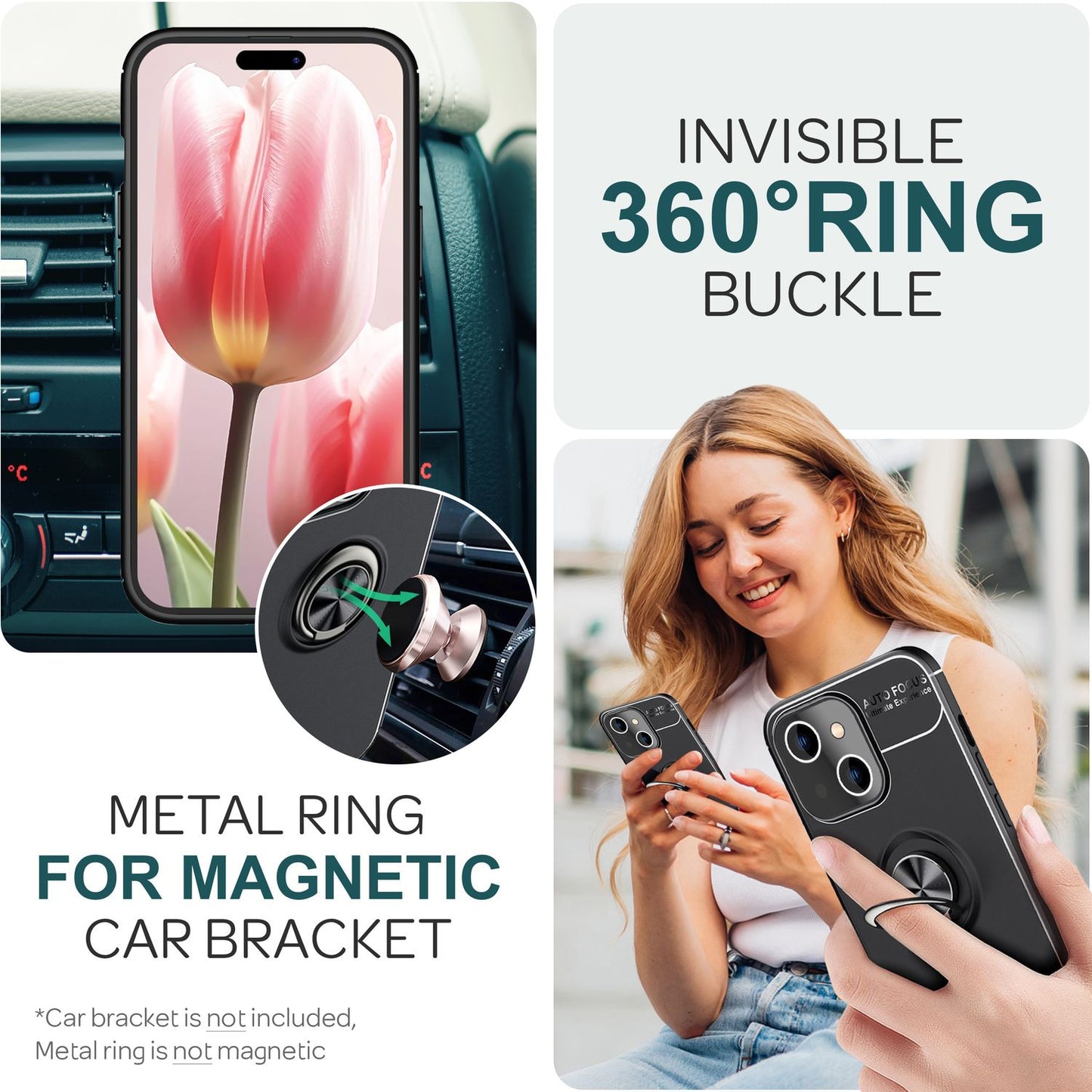 NALIA Ringhülle für iPhone 15 Plus – Ring-Ständer 360° & für Magnet-Halter – GRIP360 (Mattiertes Silikon Case) – Marke aus Berlin