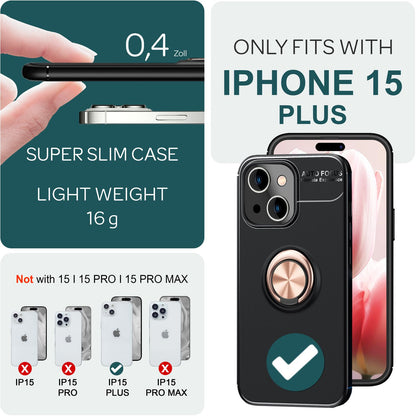 NALIA Ringhülle für iPhone 15 Plus – Ring-Ständer 360° & für Magnet-Halter – GRIP360 (Mattiertes Silikon Case) – Marke aus Berlin