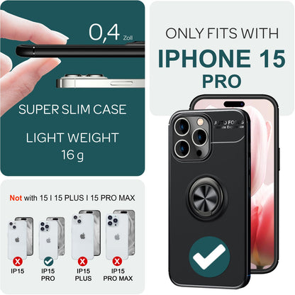 NALIA Ringhülle für iPhone 15 Pro – Ring-Ständer 360° & für Magnet-Halter – GRIP360 (Mattiertes Silikon Case) – Marke aus Berlin