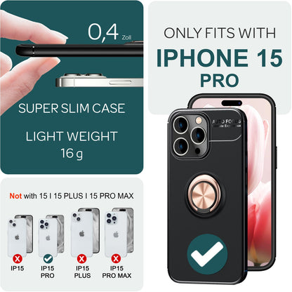 NALIA Ringhülle für iPhone 15 Pro – Ring-Ständer 360° & für Magnet-Halter – GRIP360 (Mattiertes Silikon Case) – Marke aus Berlin