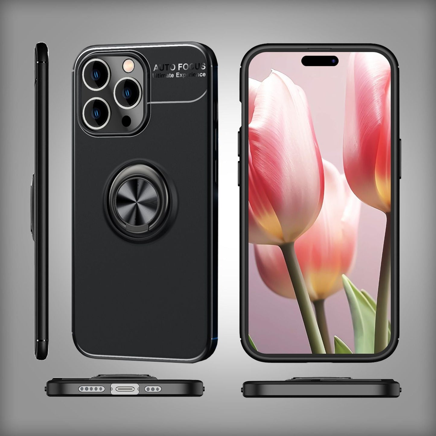 NALIA Ringhülle für iPhone 15 Pro – Ring-Ständer 360° & für Magnet-Halter – GRIP360 (Mattiertes Silikon Case) – Marke aus Berlin
