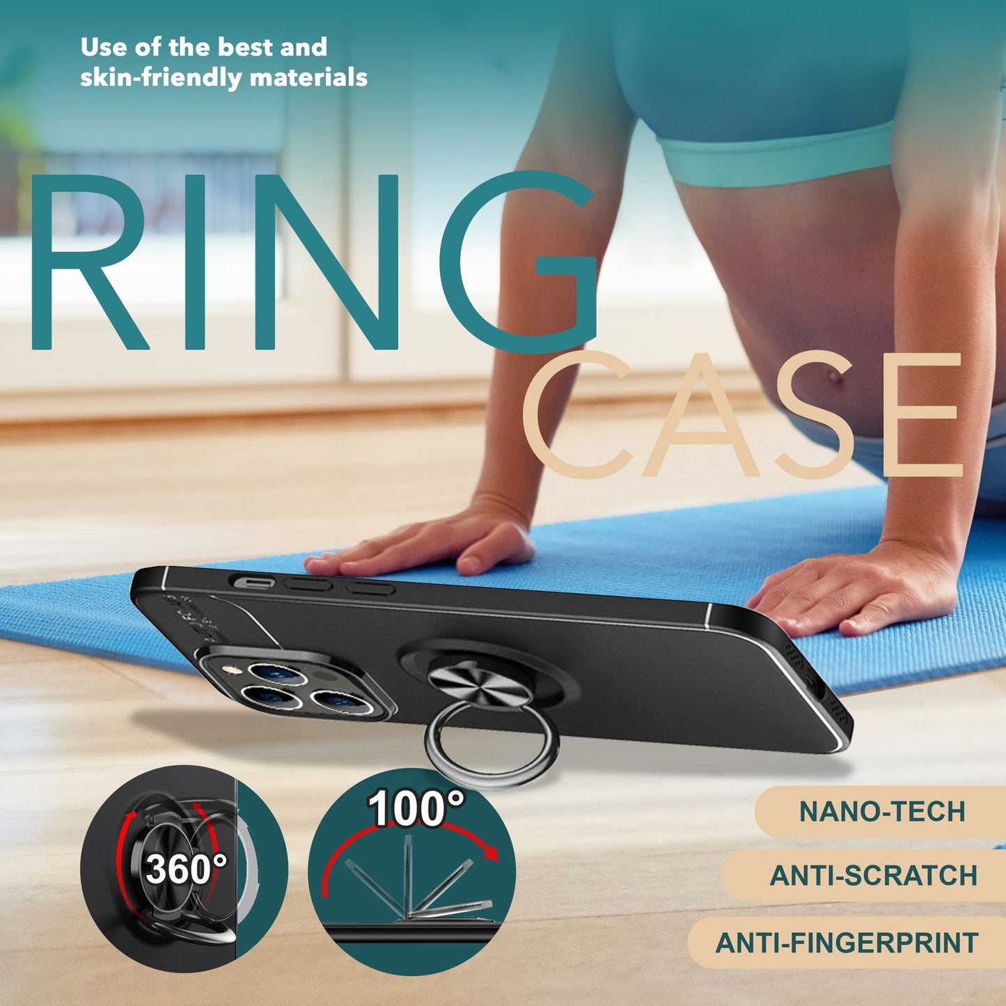 NALIA Ringhülle für iPhone 15 Pro Max – Ring-Ständer 360° & für Magnet-Halter – GRIP360 (Mattiertes Silikon Case) – Marke aus Berlin