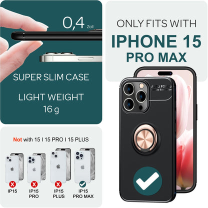 NALIA Ringhülle für iPhone 15 Pro Max – Ring-Ständer 360° & für Magnet-Halter – GRIP360 (Mattiertes Silikon Case) – Marke aus Berlin