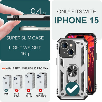 NALIA Panzerhülle für iPhone 15 – Ring-Ständer 360° & Magnet-Halterung Kompatibel – RINGDEFEND (Stoßfestes Outdoor Case) – Marke aus Berlin