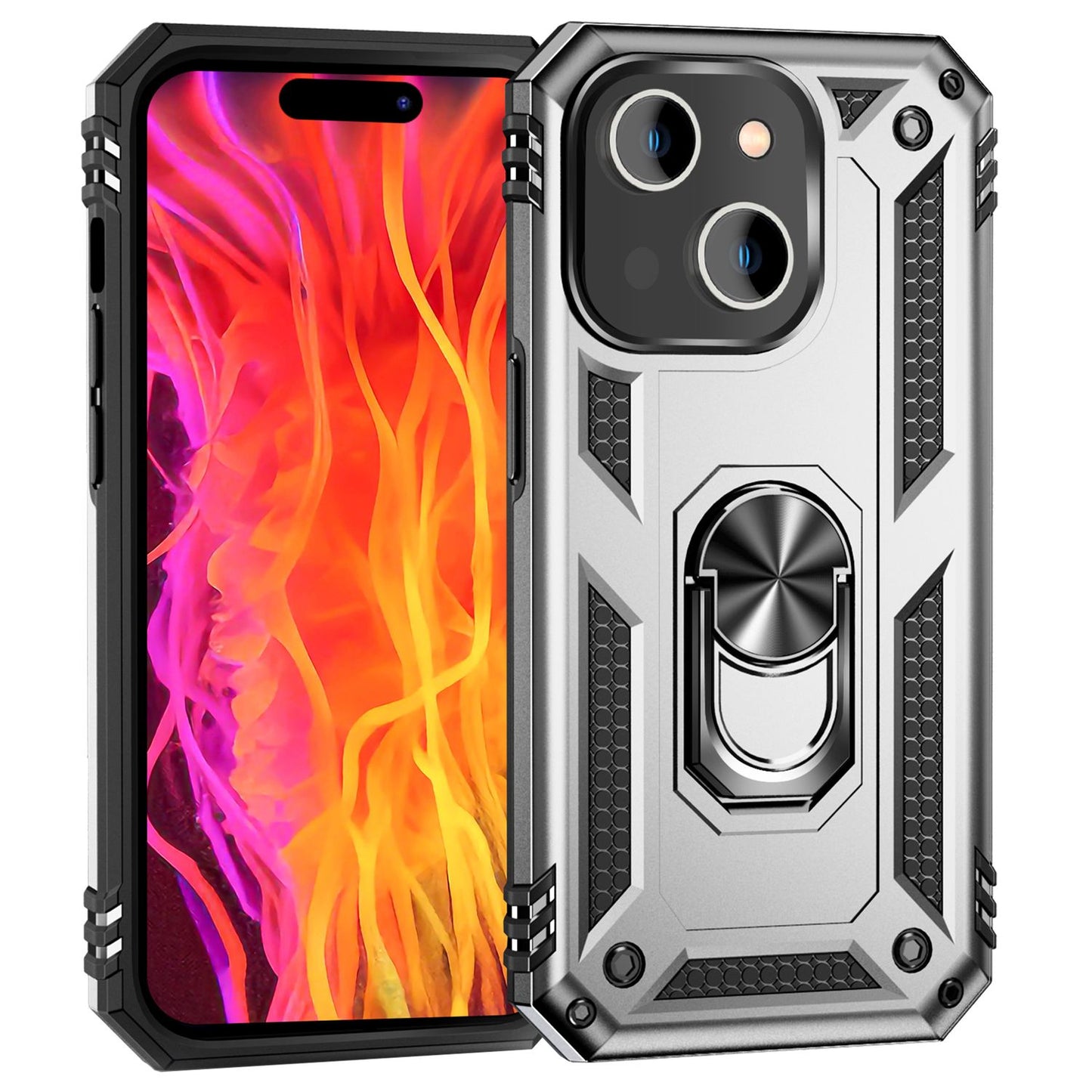 NALIA Panzerhülle für iPhone 15 – Ring-Ständer 360° & Magnet-Halterung Kompatibel – RINGDEFEND (Stoßfestes Outdoor Case) – Marke aus Berlin