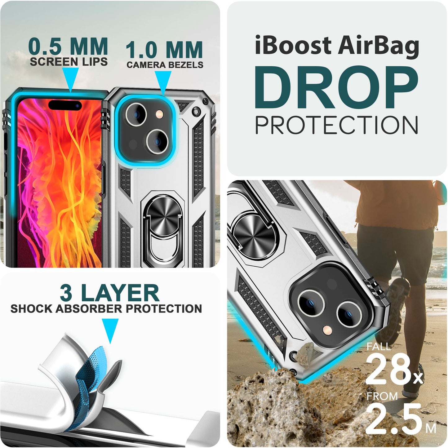 NALIA Panzerhülle für iPhone 15 – Ring-Ständer 360° & Magnet-Halterung Kompatibel – RINGDEFEND (Stoßfestes Outdoor Case) – Marke aus Berlin