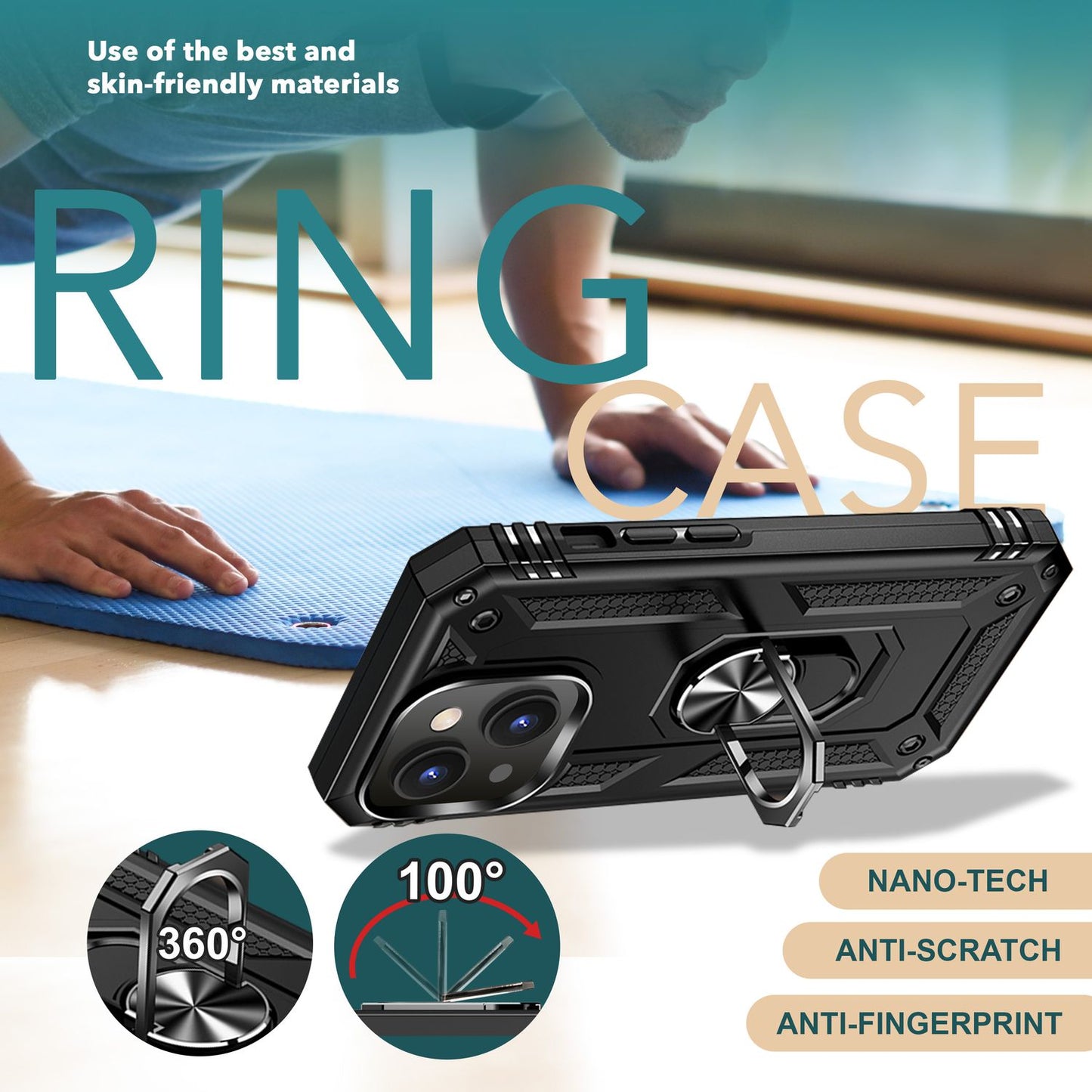 NALIA Panzerhülle für iPhone 15 – Ring-Ständer 360° & Magnet-Halterung Kompatibel – RINGDEFEND (Stoßfestes Outdoor Case) – Marke aus Berlin