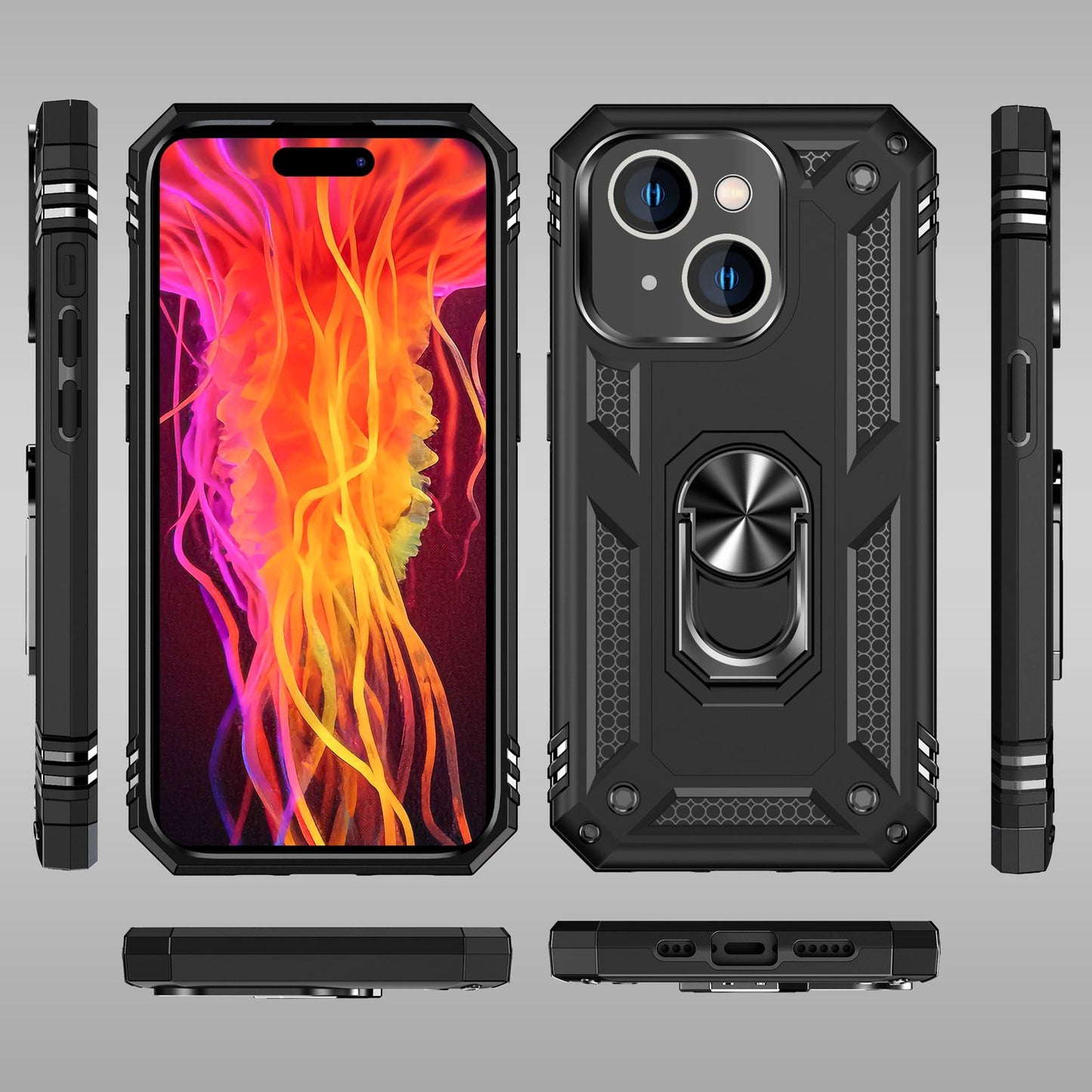 NALIA Panzerhülle für iPhone 15 – Ring-Ständer 360° & Magnet-Halterung Kompatibel – RINGDEFEND (Stoßfestes Outdoor Case) – Marke aus Berlin