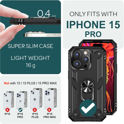 NALIA Panzerhülle für iPhone 15 Pro – Ring-Ständer 360° & Magnet-Halterung Kompatibel – RINGDEFEND (Stoßfestes Outdoor Case) – Marke aus Berlin