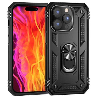 NALIA Panzerhülle für iPhone 15 Pro – Ring-Ständer 360° & Magnet-Halterung Kompatibel – RINGDEFEND (Stoßfestes Outdoor Case) – Marke aus Berlin