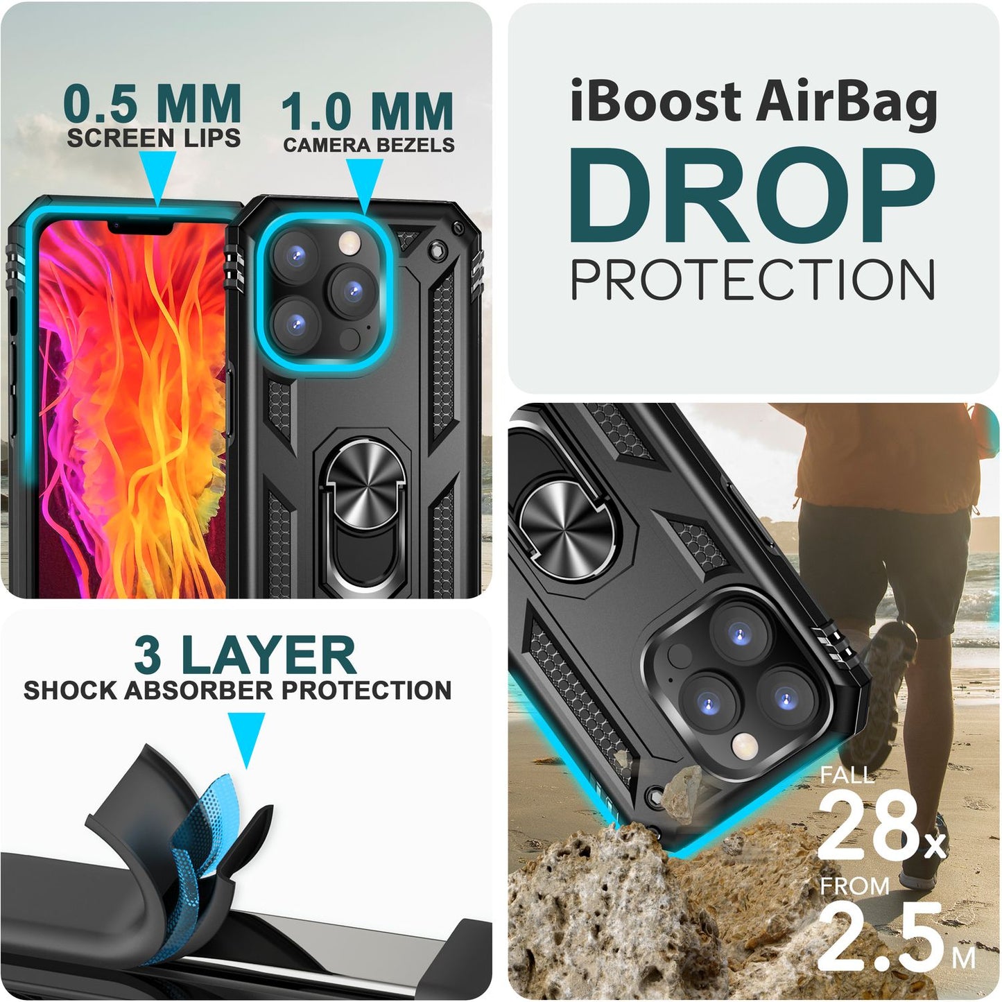 NALIA Panzerhülle für iPhone 15 Pro – Ring-Ständer 360° & Magnet-Halterung Kompatibel – RINGDEFEND (Stoßfestes Outdoor Case) – Marke aus Berlin