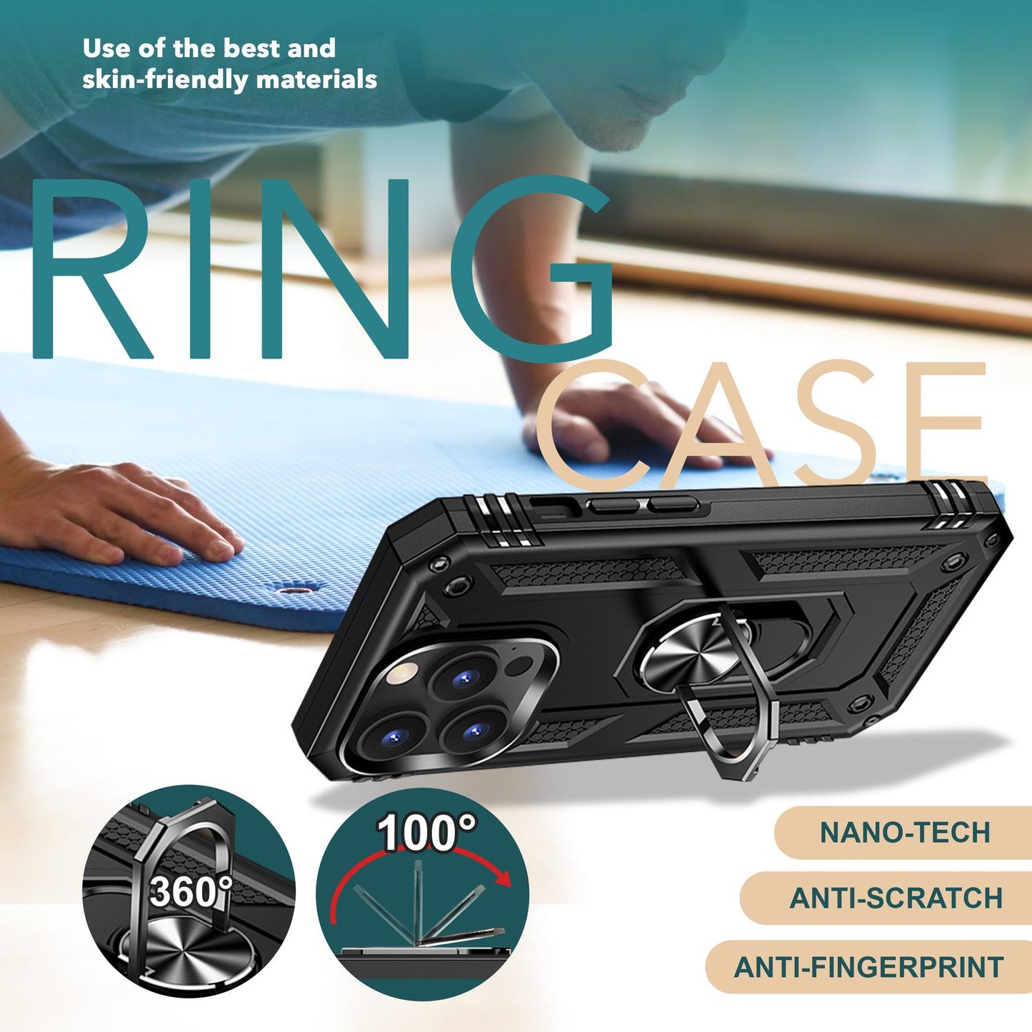 NALIA Panzerhülle für iPhone 15 Pro – Ring-Ständer 360° & Magnet-Halterung Kompatibel – RINGDEFEND (Stoßfestes Outdoor Case) – Marke aus Berlin
