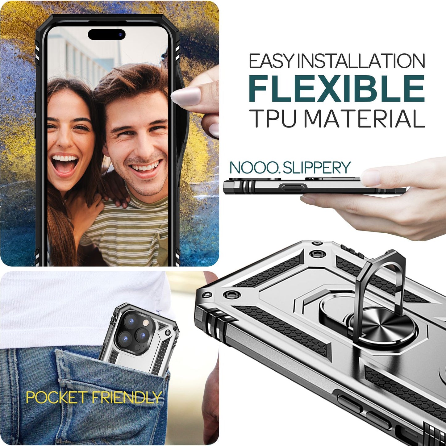 NALIA Panzerhülle für iPhone 15 Pro – Ring-Ständer 360° & Magnet-Halterung Kompatibel – RINGDEFEND (Stoßfestes Outdoor Case) – Marke aus Berlin