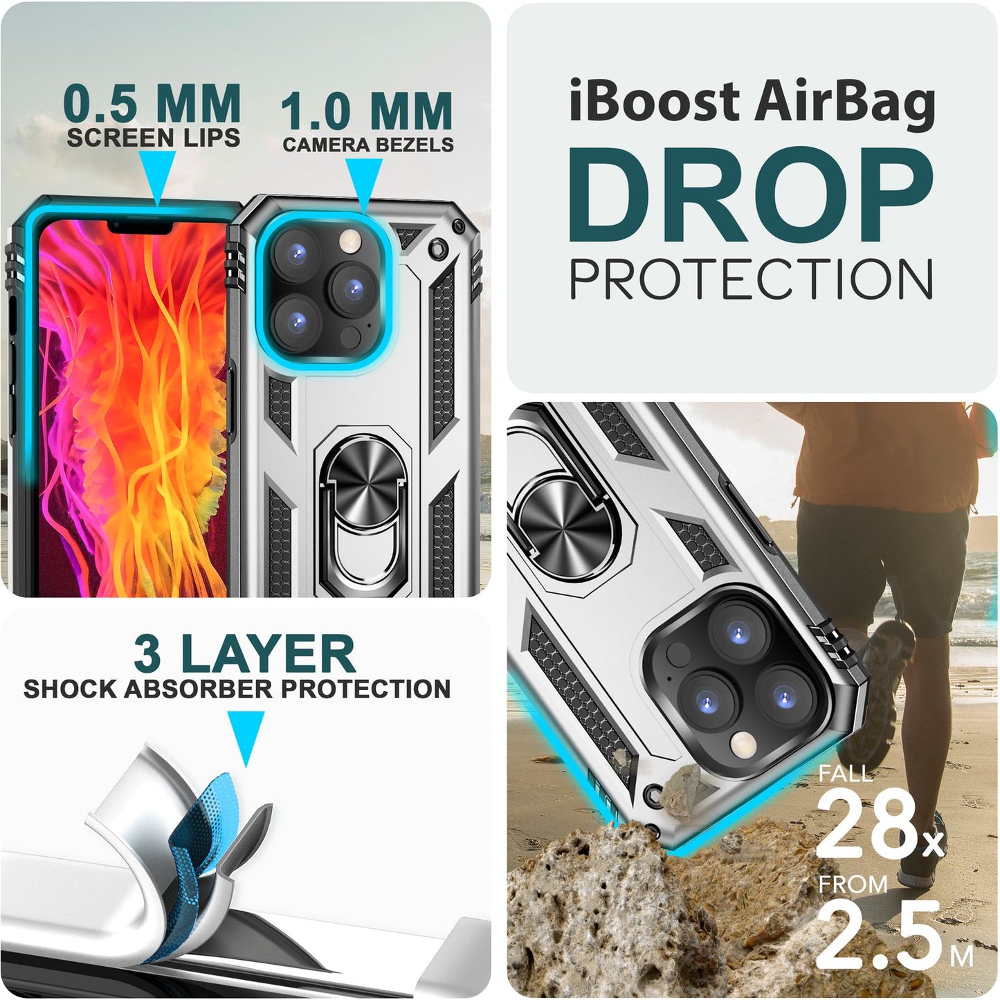 NALIA Panzerhülle für iPhone 15 Pro Max – Ring-Ständer 360° & Magnet-Halterung Kompatibel – RINGDEFEND (Stoßfestes Outdoor Case) – Marke aus Berlin