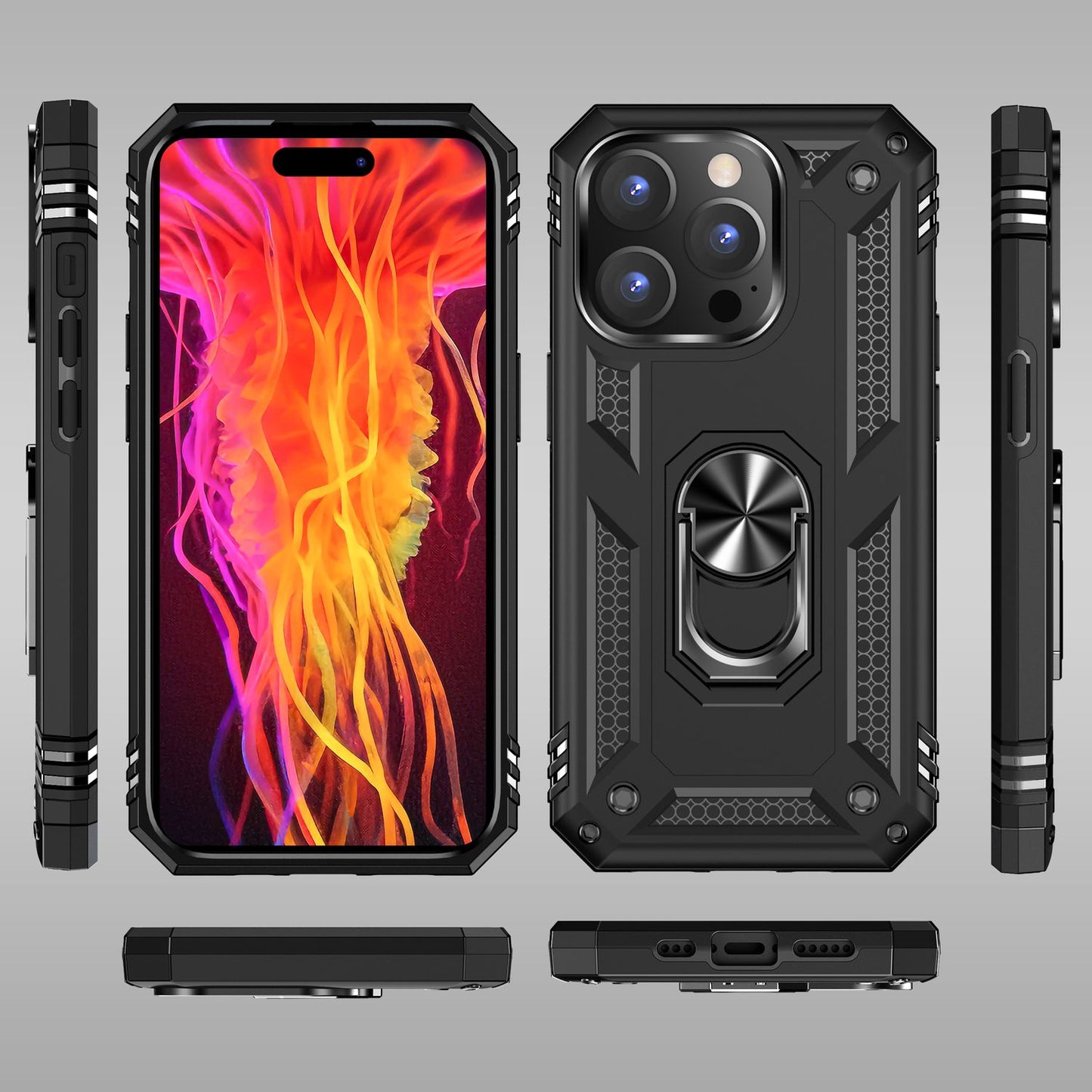 NALIA Panzerhülle für iPhone 15 Pro Max – Ring-Ständer 360° & Magnet-Halterung Kompatibel – RINGDEFEND (Stoßfestes Outdoor Case) – Marke aus Berlin