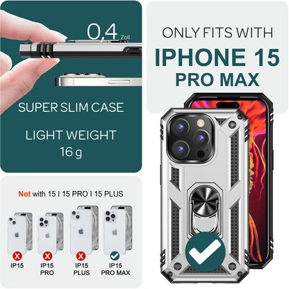 NALIA Panzerhülle für iPhone 15 Pro Max – Ring-Ständer 360° & Magnet-Halterung Kompatibel – RINGDEFEND (Stoßfestes Outdoor Case) – Marke aus Berlin