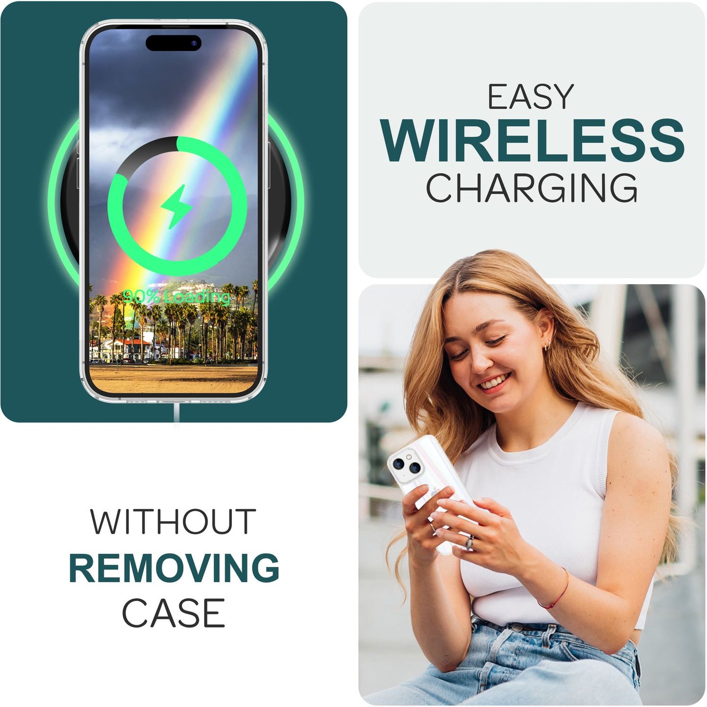NALIA Transparente Glashülle für iPhone 15 Plus – Holografischer Prisma-Effekt (Regenbogen Schimmer) – 9H Hartglas & Anti-Gelb – AURORA – Marke aus Berlin