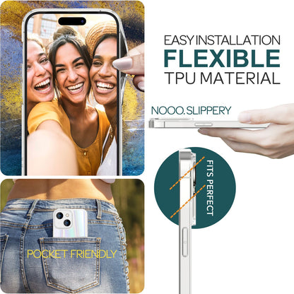 NALIA Transparente Glashülle für iPhone 15 Plus – Holografischer Prisma-Effekt (Regenbogen Schimmer) – 9H Hartglas & Anti-Gelb – AURORA – Marke aus Berlin