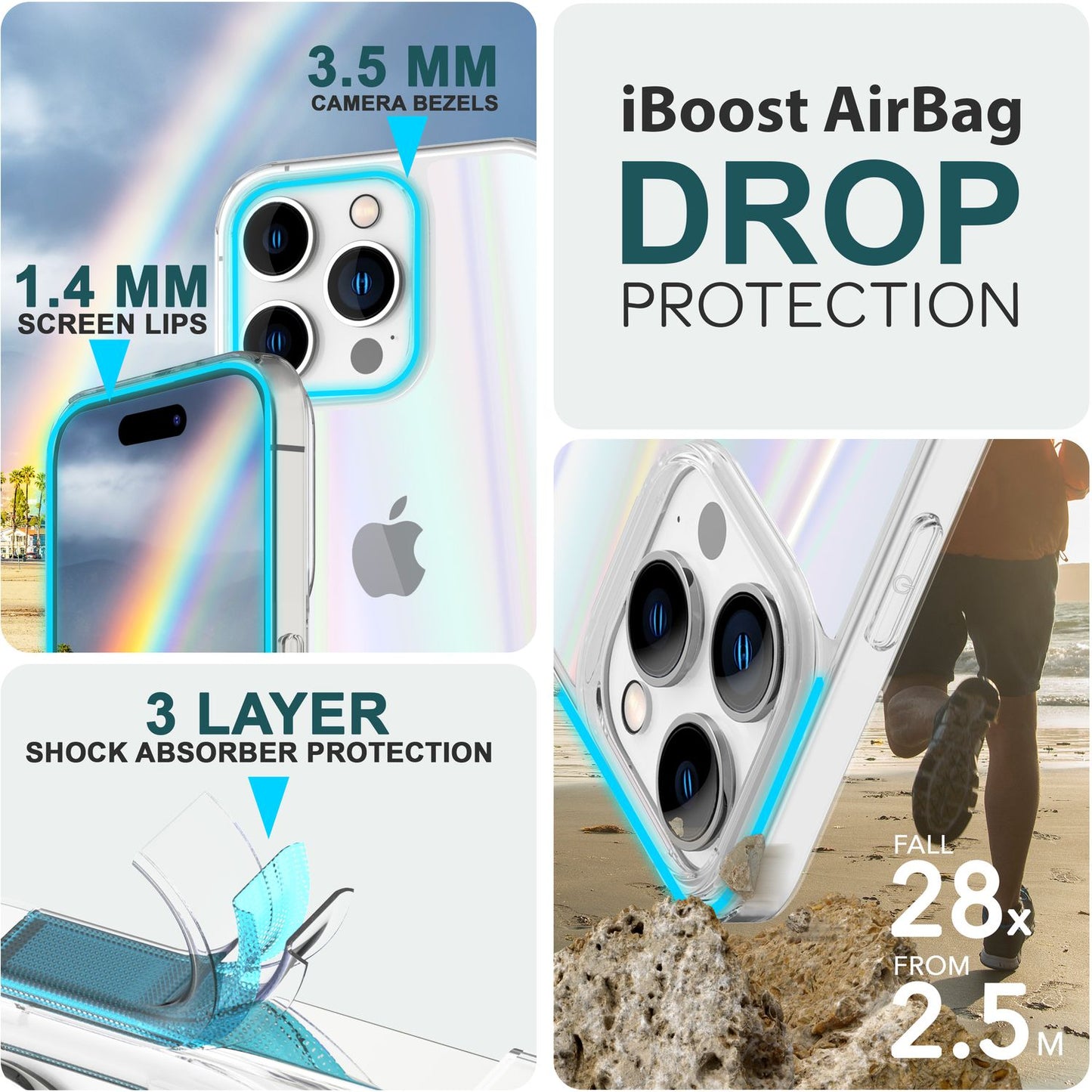 NALIA Transparente Glashülle für iPhone 15 Pro – Holografischer Prisma-Effekt (Regenbogen Schimmer) – 9H Hartglas & Anti-Gelb – AURORA – Marke aus Berlin