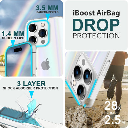 NALIA Transparente Glashülle für iPhone 15 Pro – Holografischer Prisma-Effekt (Regenbogen Schimmer) – 9H Hartglas & Anti-Gelb – AURORA – Marke aus Berlin