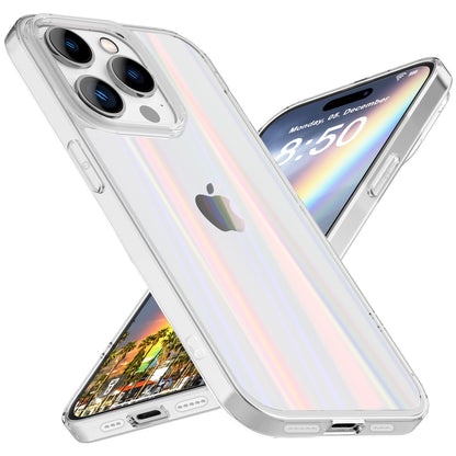NALIA Transparente Glashülle für iPhone 15 Pro Max – Holografischer Prisma-Effekt (Regenbogen Schimmer) – 9H Hartglas & Anti-Gelb – AURORA – Marke aus Berlin