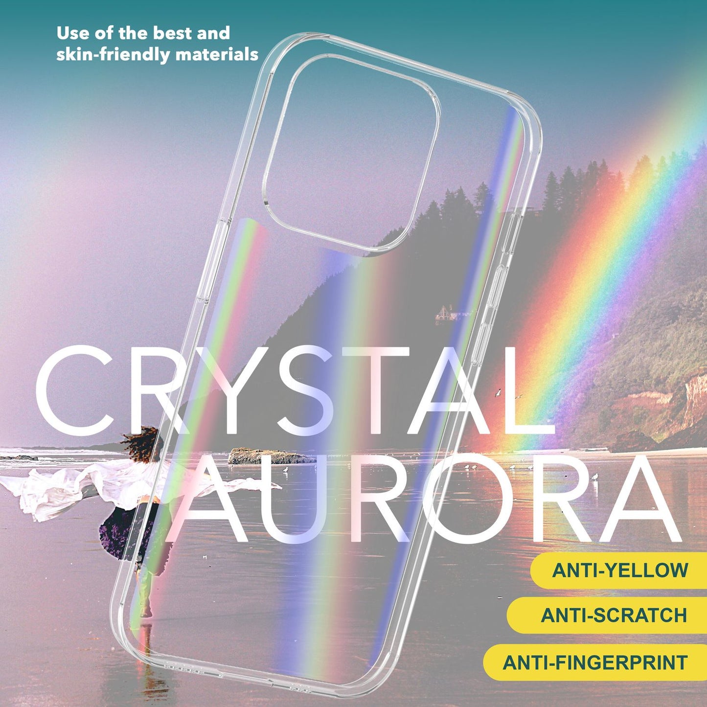 NALIA Transparente Glashülle für iPhone 15 Pro Max – Holografischer Prisma-Effekt (Regenbogen Schimmer) – 9H Hartglas & Anti-Gelb – AURORA – Marke aus Berlin