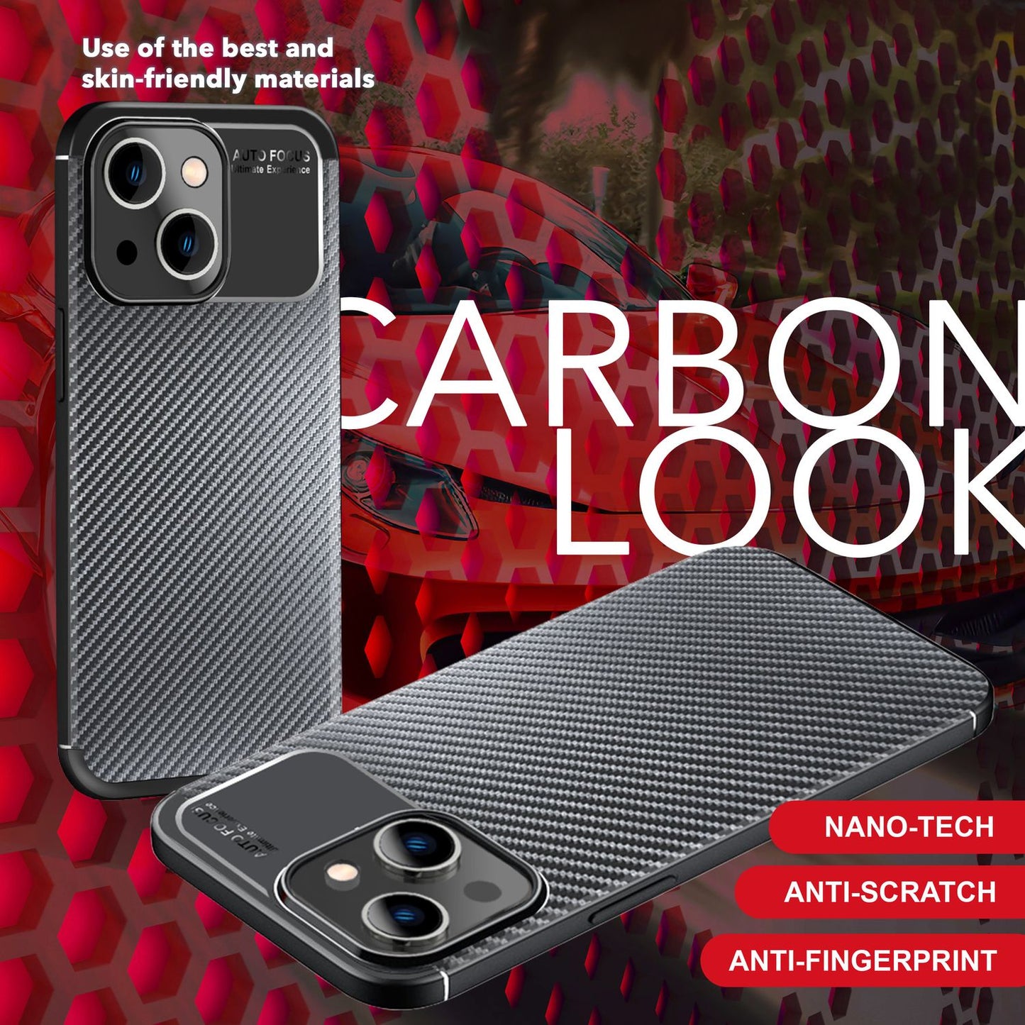 NALIA Silikonhülle für iPhone 15 Plus – Rutschfest & Matt – VORTEX (Gebürstete Optik & Carbon Design) – Marke aus Berlin
